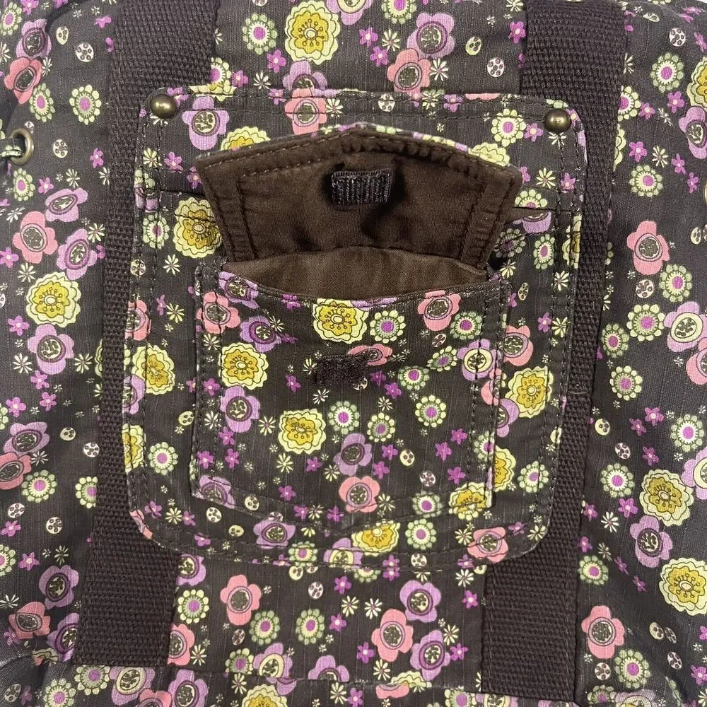 Everyday Shoulder Bag Brown Floral Button Closure, Boho, Cottagecore, Pockets